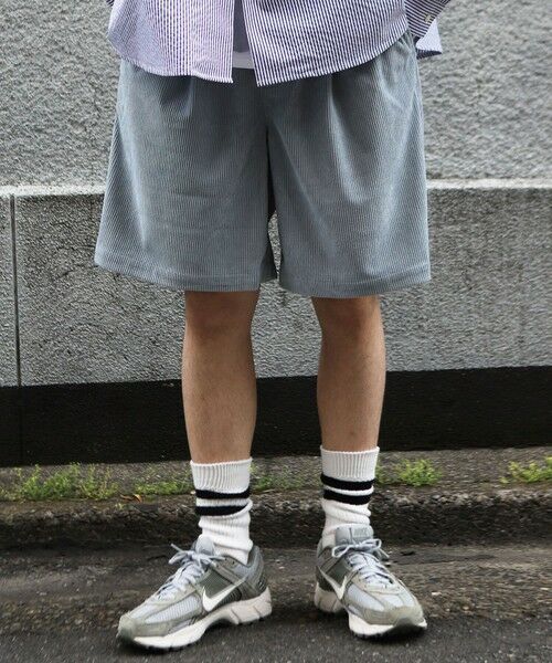 MEN'S BIGI / メンズビギ ショート・ハーフ・半端丈パンツ | サマーコーデュロイワイドハーフパンツ（サックス）