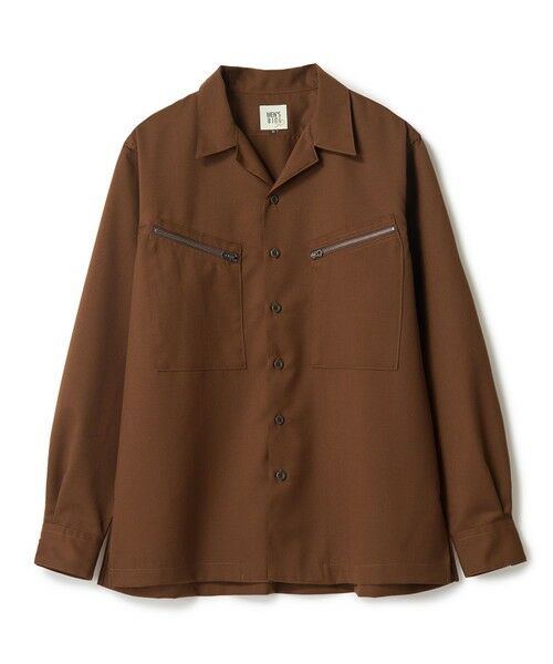MEN'S BIGI / メンズビギ シャツ・ブラウス | ウールツイル オープンカラーワークシャツ（ブラウン）