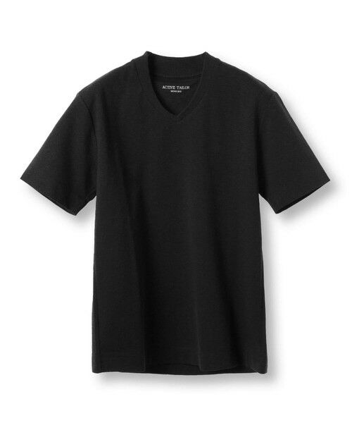 MEN'S BIGI / メンズビギ Tシャツ | 【ACTIVE TAILOR/アクティブテイラー】シルケットスムースVネックTシャツ＜接触冷感 / UVカット＞（ブラック）