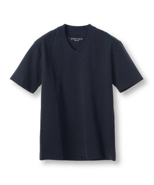 MEN'S BIGI / メンズビギ Tシャツ | 【ACTIVE TAILOR/アクティブテイラー】シルケットスムースVネックTシャツ＜接触冷感 / UVカット＞（ネイビー）