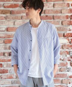 MEN'S BIGI / メンズビギ シャツ・ブラウス | ７分袖ストライプバンドカラーシャツ