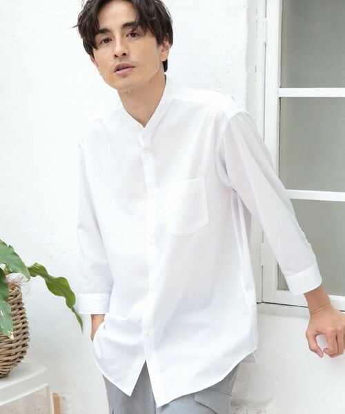 MEN'S BIGI / メンズビギ シャツ・ブラウス | ７分袖ストライプバンドカラーシャツ（ホワイト系）