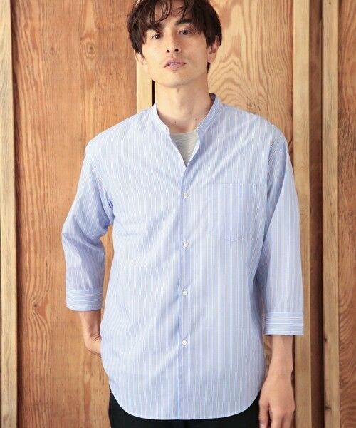 MEN'S BIGI / メンズビギ シャツ・ブラウス | ７分袖ストライプバンドカラーシャツ（サックスストライプ）