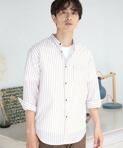 MEN'S BIGI / メンズビギ シャツ・ブラウス | ７分袖ストライプバンドカラーシャツ | 詳細5