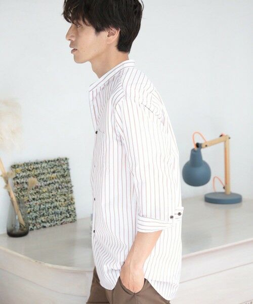 MEN'S BIGI / メンズビギ シャツ・ブラウス | ７分袖ストライプバンドカラーシャツ | 詳細6