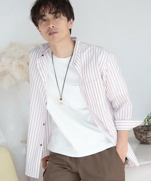 MEN'S BIGI / メンズビギ シャツ・ブラウス | ７分袖ストライプバンドカラーシャツ（ストライプ）