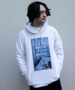 MEN'S BIGI / メンズビギ スウェット | デニム刺繍プリント裏起毛フーディー