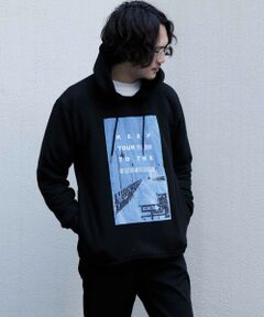 MEN'S BIGI / メンズビギ スウェット | デニム刺繍プリント裏起毛フーディー