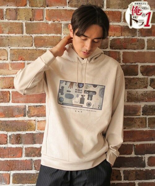 MEN'S BIGI / メンズビギ Tシャツ | ストレッチスウェード昇華転写プリントパーカー（オフホワイト）