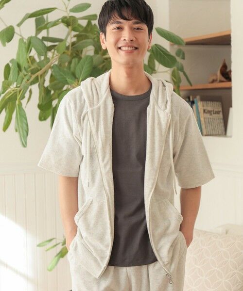 MEN'S BIGI / メンズビギ スウェット | /セットアップ対応/半袖杢パイルパーカー（ホワイト）