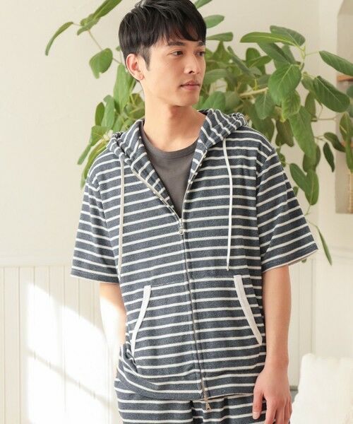 MEN'S BIGI / メンズビギ スウェット | /セットアップ対応/半袖杢パイルパーカー（ネイビー系）