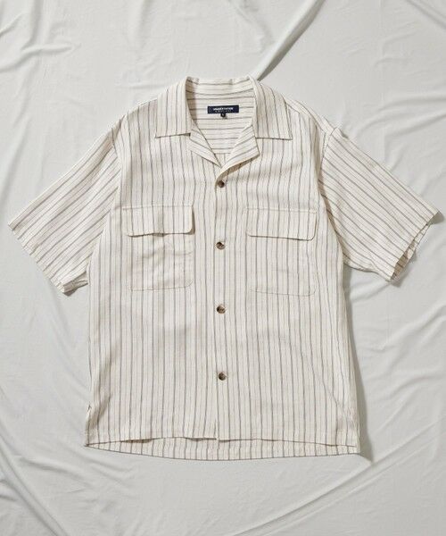 MEN'S BIGI / メンズビギ シャツ・ブラウス | 綿麻ストライプオープンカラー半袖シャツ（オフホワイト）