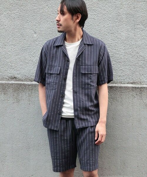 MEN'S BIGI / メンズビギ シャツ・ブラウス | 綿麻ストライプオープンカラー半袖シャツ | 詳細7
