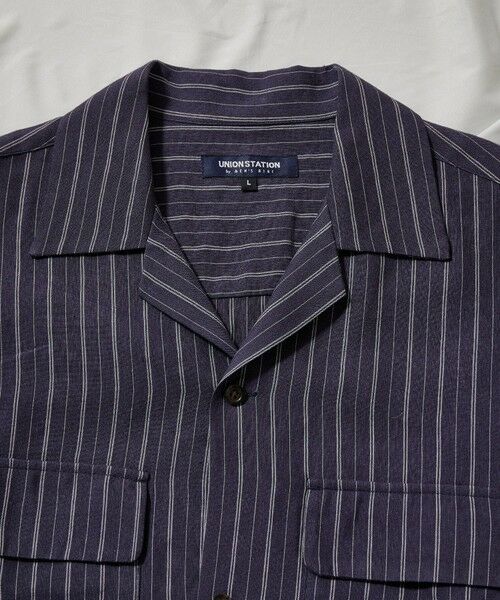 MEN'S BIGI / メンズビギ シャツ・ブラウス | 綿麻ストライプオープンカラー半袖シャツ | 詳細14