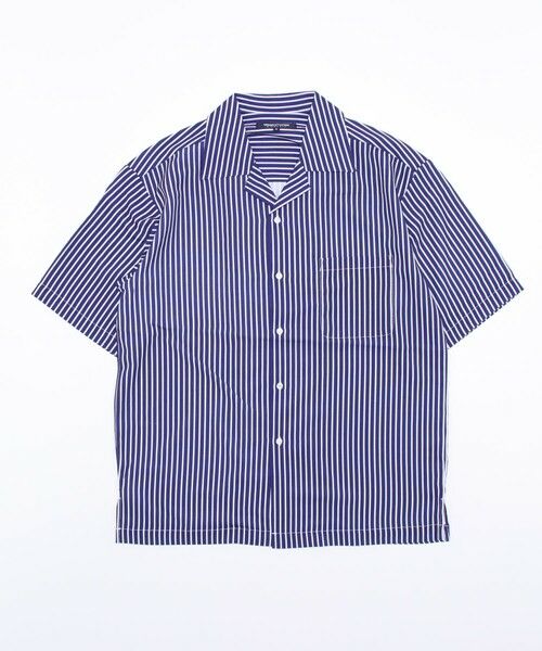 MEN'S BIGI / メンズビギ シャツ・ブラウス | ストライプ柄総柄プリントオープンカラー半袖シャツ（ブルー系）