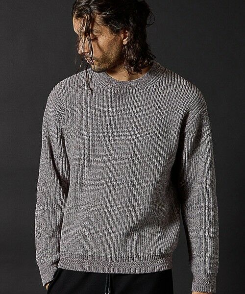 MEN'S BIGI / メンズビギ ニット・セーター | 引き揃え畦編みモールニット（ライトグレー）