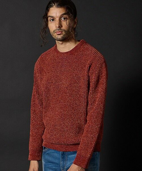 MEN'S BIGI / メンズビギ ニット・セーター | 引き揃え畦編みモールニット（ボルドー）