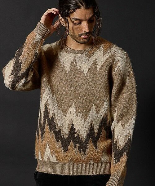 MEN'S BIGI / メンズビギ ニット・セーター | モヘヤライクウエーブ柄ニット（ベージュ）