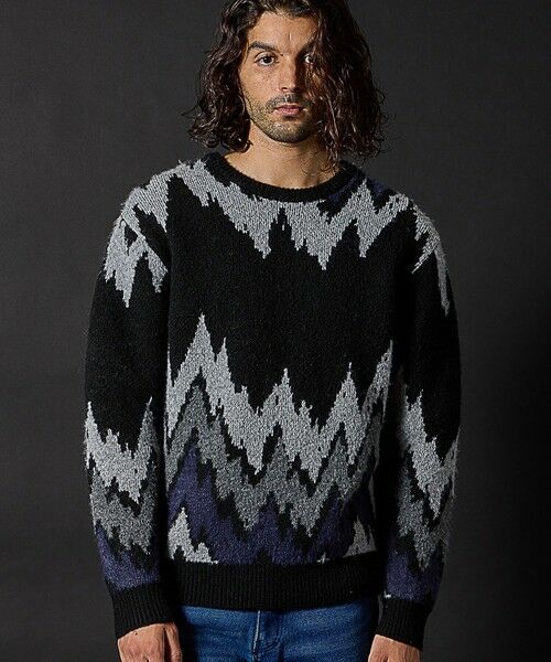 MEN'S BIGI / メンズビギ ニット・セーター | モヘヤライクウエーブ柄ニット（ブラック）
