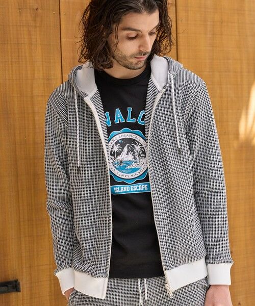 MEN'S BIGI / メンズビギ スウェット | ポリエステルニットジャガードパーカー（ホワイト）