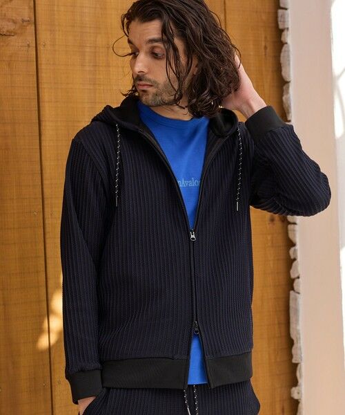 MEN'S BIGI / メンズビギ スウェット | ポリエステルニットジャガードパーカー（ブラック）