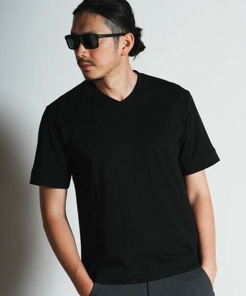 MEN'S BIGI / メンズビギ Tシャツ | シルケットスムースVネックTシャツ（ブラック）