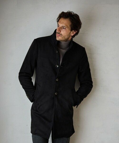 MEN'S BIGI / メンズビギ ダウンジャケット・ベスト | フェイクスエードスタンドカラースリムコート（ブラック）