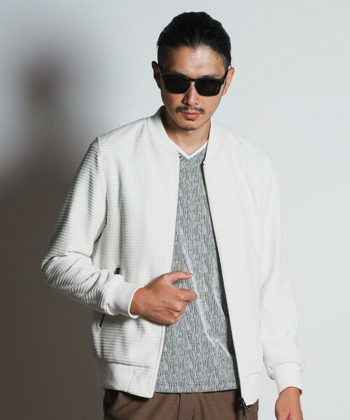 MEN'S BIGI / メンズビギ ブルゾン | シャイニーダイヤモンドチェックドビーモールツィードボンバージャケット（オフホワイト）