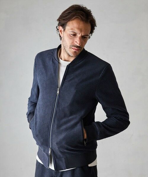 MEN'S BIGI / メンズビギ ブルゾン | シャイニーダイヤモンドチェックドビーモールツィードボンバージャケット（ネイビー）