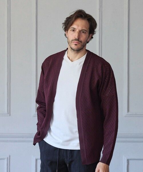 MEN'S BIGI / メンズビギ カーディガン・ボレロ | シアー デサイン ボタンレス カーディガン（ボルドー）