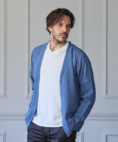 MEN'S BIGI / メンズビギ カーディガン・ボレロ | シアー デサイン ボタンレス カーディガン（ブルー系）