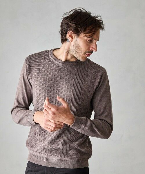 MEN'S BIGI / メンズビギ ニット・セーター | ハイゲージ(12GG)ウール混ニット（ベージュ系）