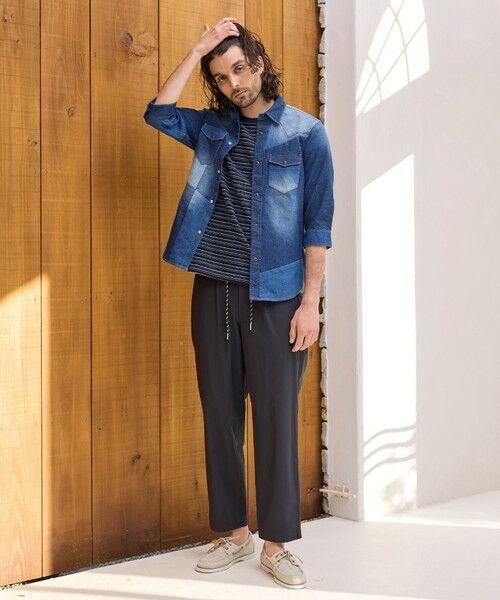 MEN'S BIGI / メンズビギ シャツ・ブラウス | デニムパッチワーク7分袖ウエスタンシャツ | 詳細1