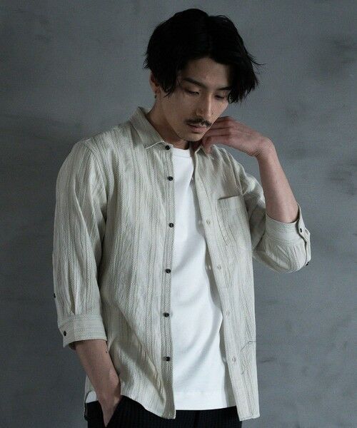 MEN'S BIGI / メンズビギ シャツ・ブラウス | ドビージャガード7分袖シャツ（ライトグレー）