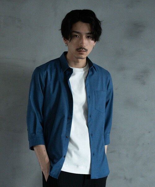 MEN'S BIGI / メンズビギ シャツ・ブラウス | ストレッチカチオン レギュラーカラーシャツ（ブルー）