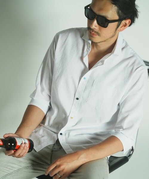 MEN'S BIGI / メンズビギ シャツ・ブラウス | COOL　MAXリネン混7分袖シャツ（ホワイト）