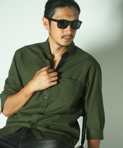 MEN'S BIGI / メンズビギ シャツ・ブラウス | COOL　MAXリネン混7分袖シャツ（カーキ）