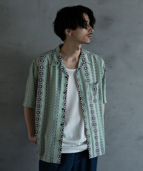 MEN'S BIGI / メンズビギ シャツ・ブラウス | 70'Sヴィンテージライクオープンカラーシャツ（グリーン）