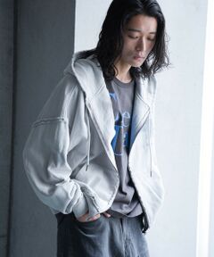 MEN'S BIGI / メンズビギ スウェット | カットオフピグメントコンパクトロゴパーカ