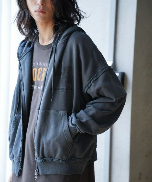 MEN'S BIGI / メンズビギ スウェット | カットオフピグメントコンパクトロゴパーカ | 詳細5