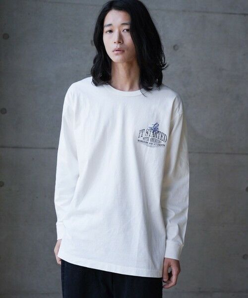 MEN'S BIGI / メンズビギ Tシャツ | ピグメントウォッシュ加工ロゴロンT（ホワイト）