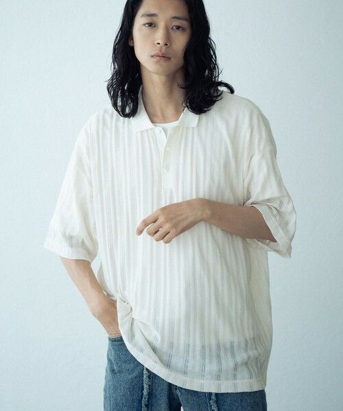 MEN'S BIGI / メンズビギ ポロシャツ | ストライプシアーポロシャツ（ホワイト）