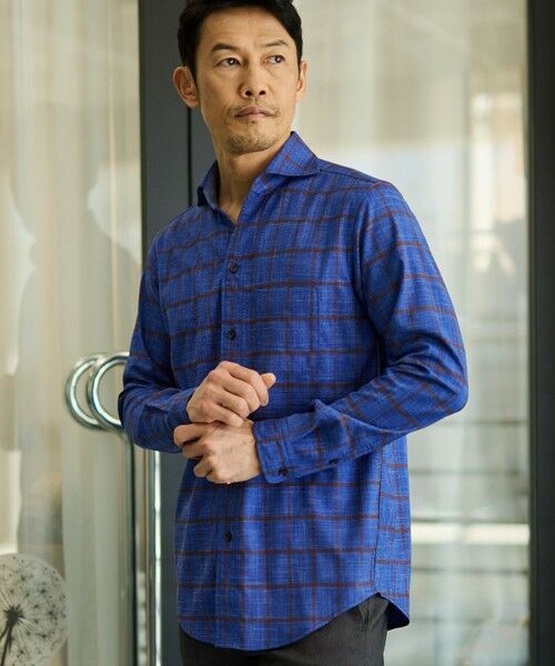 MEN'S BIGI / メンズビギ シャツ・ブラウス | T/Rチェックカッタウェイカラーシャツ（ブルー系）