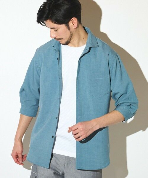 MEN'S BIGI / メンズビギ シャツ・ブラウス | ポリエステルカチオン七分袖ワイドカラーシャツ（ライトブルー）