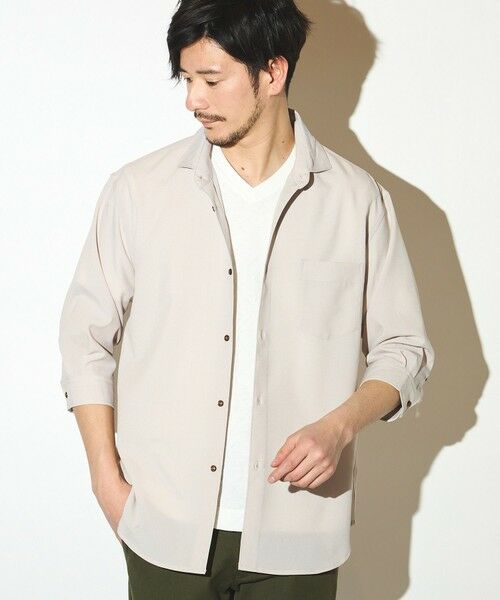 MEN'S BIGI / メンズビギ シャツ・ブラウス | ポリエステルカチオン七分袖ワイドカラーシャツ（ベージュ系）