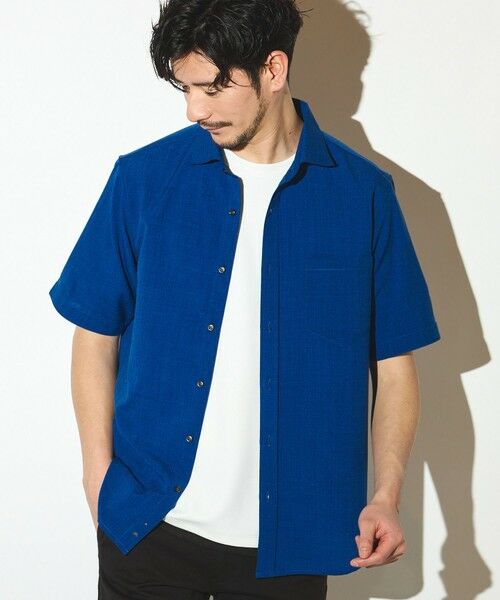 MEN'S BIGI / メンズビギ シャツ・ブラウス | ポリエステルカチオン半袖ワイドカラーシャツ（ブルー）