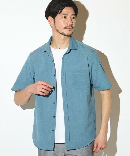 MEN'S BIGI / メンズビギ シャツ・ブラウス | ポリエステルカチオン半袖ワイドカラーシャツ（ライトブルー）