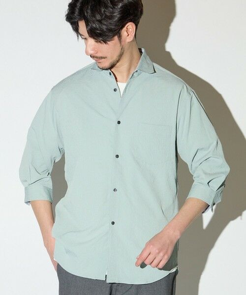 MEN'S BIGI / メンズビギ シャツ・ブラウス | 楊柳ワッシャー七分袖ワイドカラーシャツ（ミントグリーン）