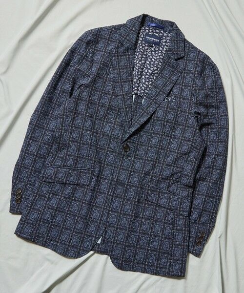 MEN'S BIGI / メンズビギ テーラードジャケット | ポリエステルサッカーチェック柄テーラードジャケット（ネイビー）