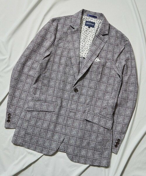 MEN'S BIGI / メンズビギ テーラードジャケット | ポリエステルサッカーチェック柄テーラードジャケット（ライトグレー）